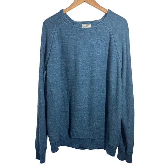 L.L. Bean Sweater Men XL Blue Heather 100% Organic Cotton Crew Neck Prep Modest - Picture 1 of 5